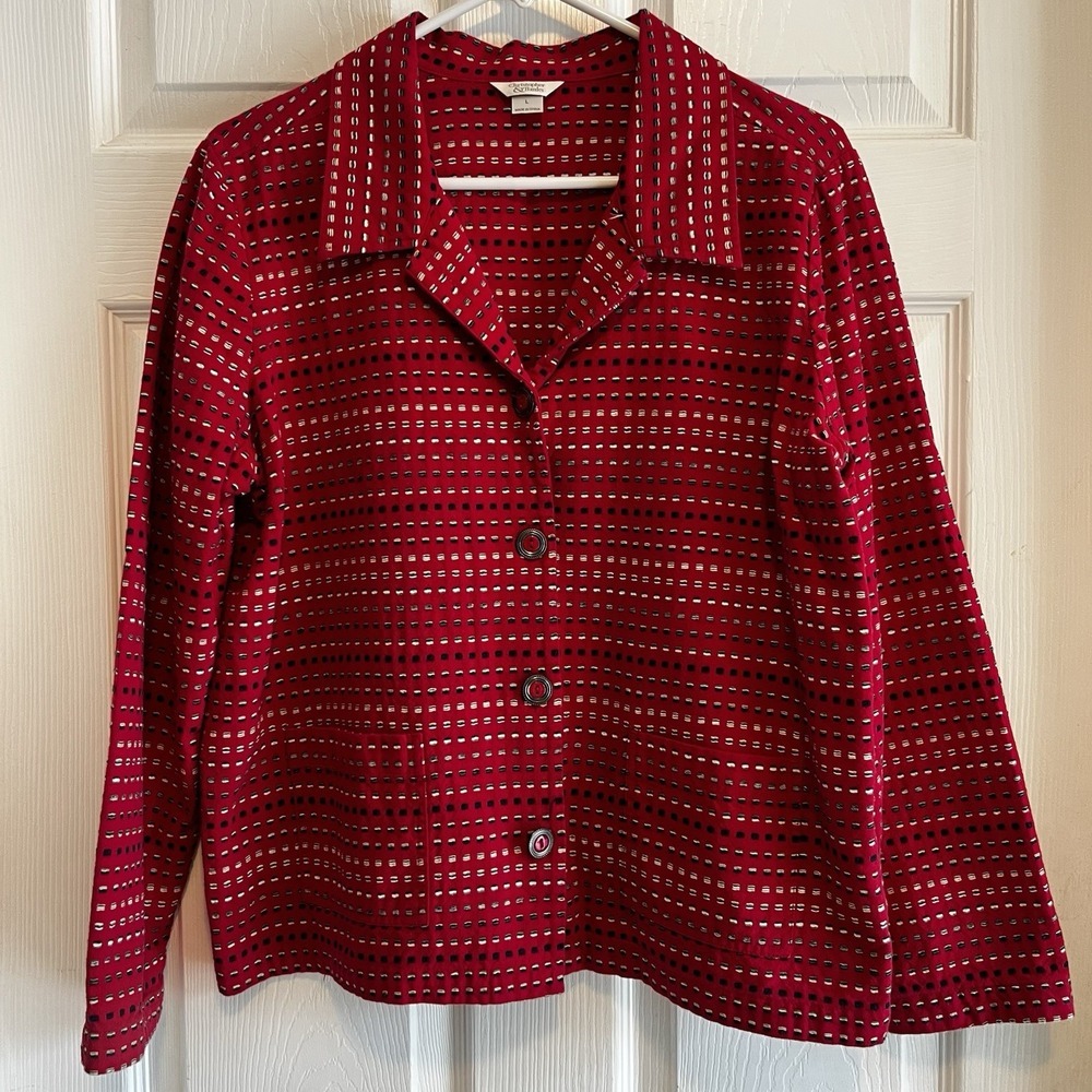 Chrisptoher & Banks Dark Red Woven Dobby Stripe Lightweight Button-Up Jacket L